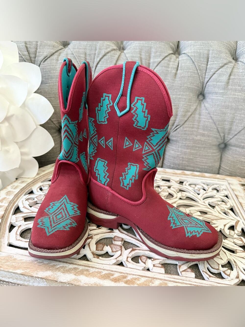 Laredo Red Knit  Western Cowboy Boots Women’s 6